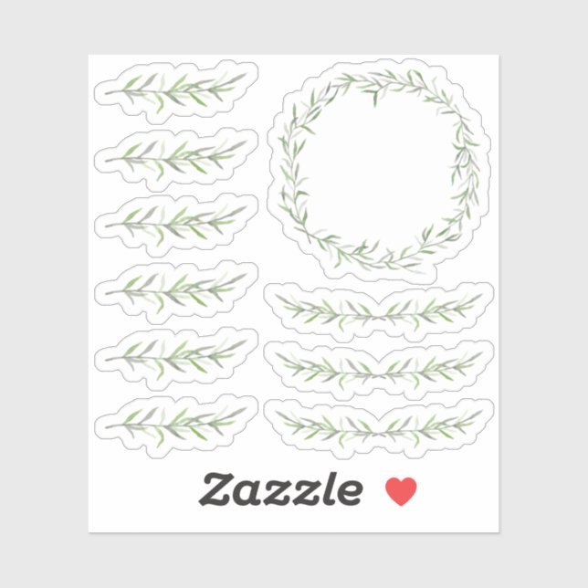 Botanical Leaf Branch Green Wreath Planner Borders (Sheet)