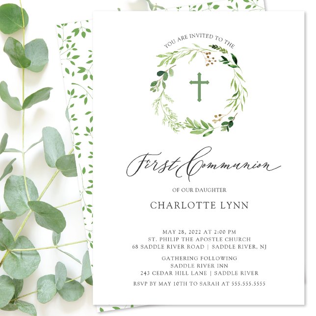 Botanical Leaf First Communion Invitation (Creator Uploaded)