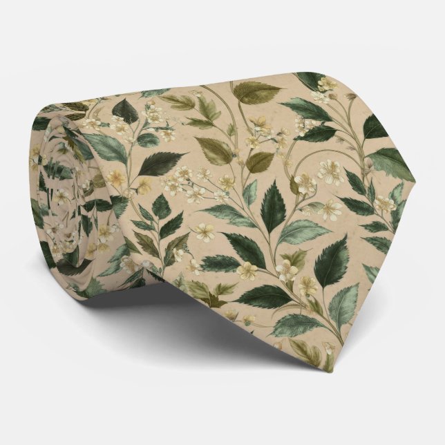 Botanical Leaf Floral Pattern Tie (Rolled)