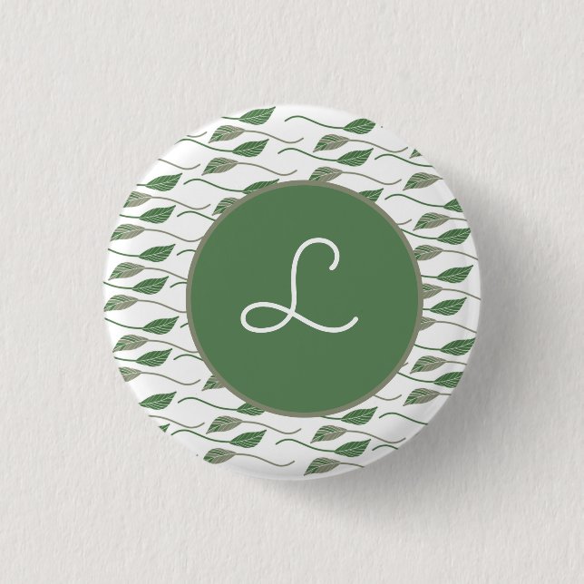Botanical Leaf Greenery Hand Drawn Pattern     1 Inch Round Button (Front)