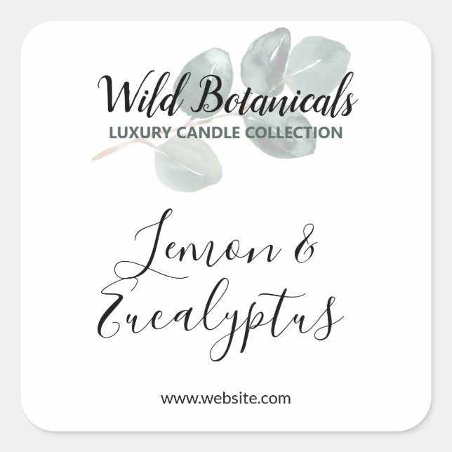 Botanical Leaf Logo White Candle Product Labels (Front)