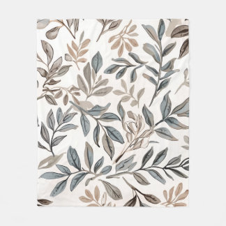 Botanical Leaf Pattern Fleece Blanket