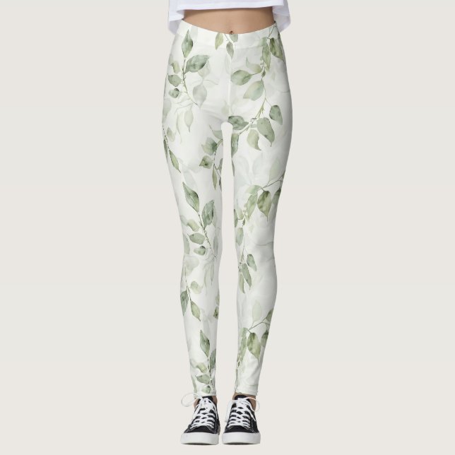 Botanical Leaf Pattern  Leggings (Front)