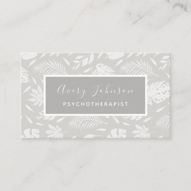 Botanical Leaf Pattern Psychotherapist Counsellor  Business Card (Front)