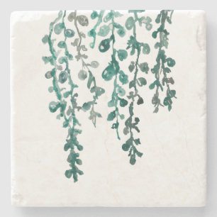 Botanical Leaf Watercolor Marble Stone Coaster