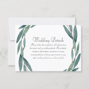 Botanical Leaf Wreath Wedding Reception Details Invitation
