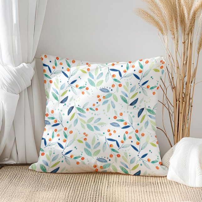 Botanical Leafs & Berries Pattern Throw Pillow (Creator Uploaded)
