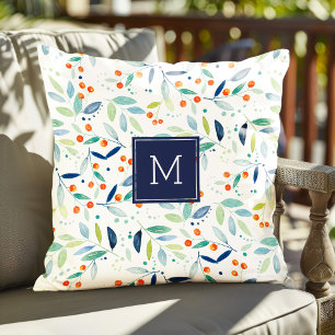 Botanical Leafs & Berries Watercolors Pattern Throw Pillow
