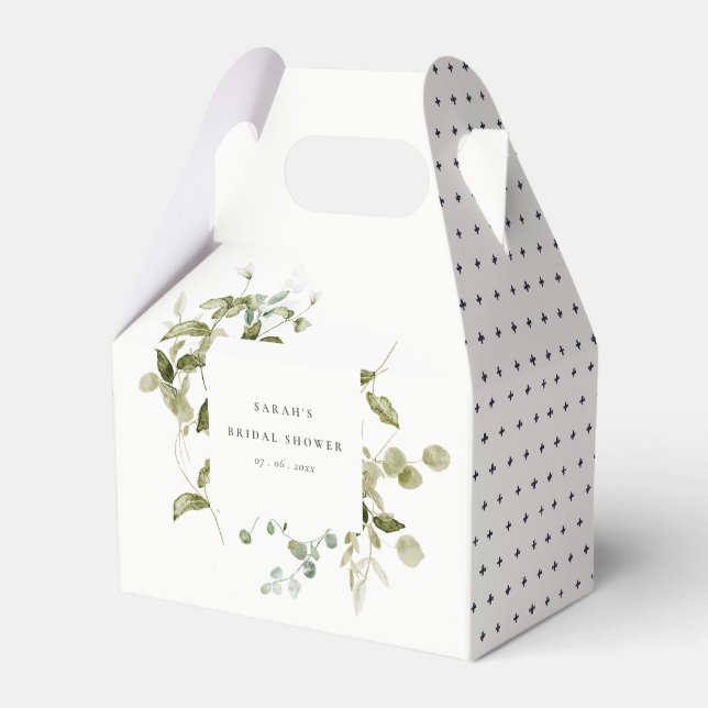 Botanical Leafy Foliage Watercolor Bridal Shower Favor Box (Front Side)