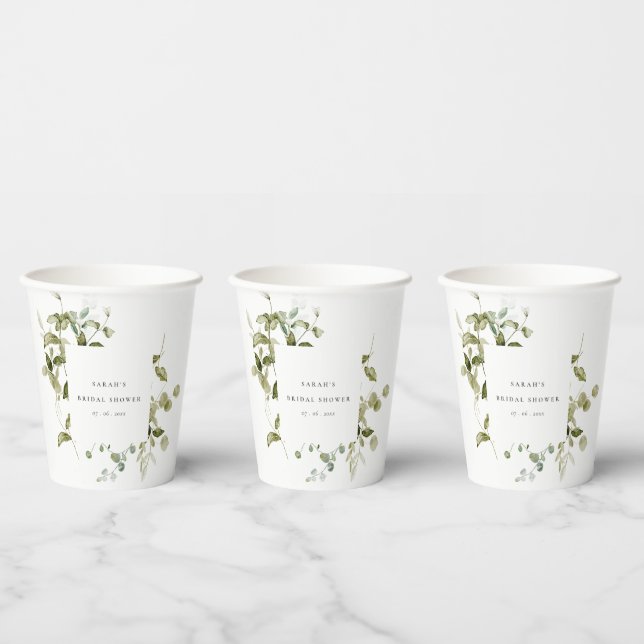 Botanical Leafy Foliage Watercolor Bridal Shower Paper Cups (Multi)