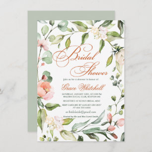 Botanical leafy wreath, flowers Bridal Shower Invitation