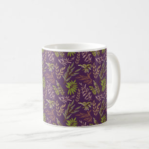 Botanical Leaves: A Stunning Purple Back Coffee Mug