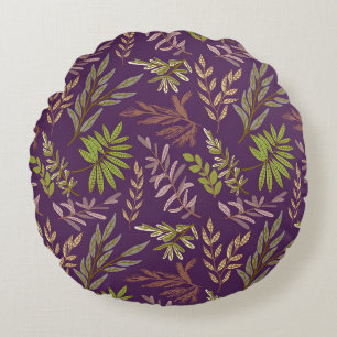 Botanical Leaves: A Stunning Purple Back Round Pillow