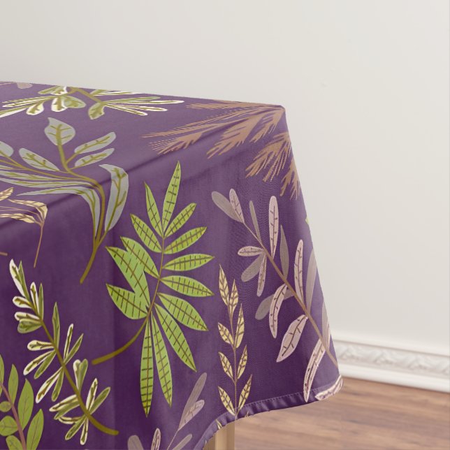 Botanical Leaves: A Stunning Purple Back Tablecloth (In Situ)