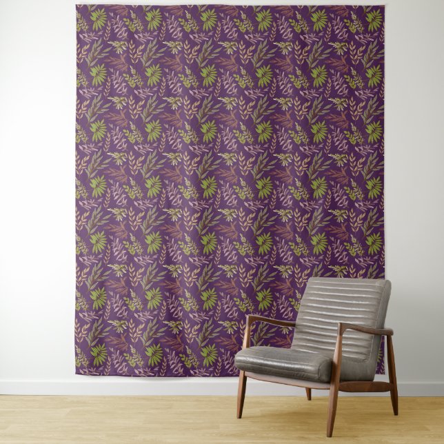 Botanical Leaves: A Stunning Purple Back Tapestry (In Situ)