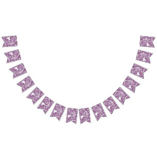 Botanical Leaves and Flowers Purple Bunting Flags