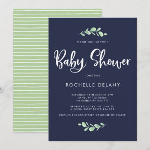 Botanical Leaves and Stripes Baby Shower Invite
