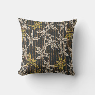 Botanical leaves Complex maximalist black Throw Pillow