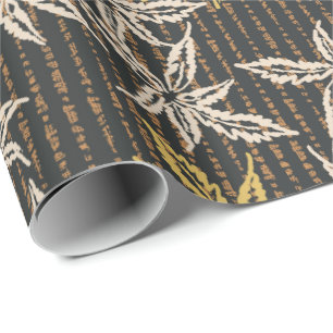 Botanical leaves Complex maximalist black Wrapping Paper