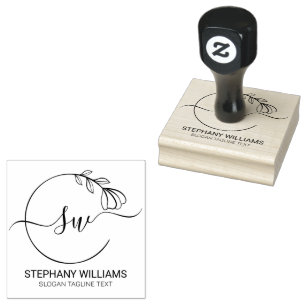 Botanical Leaves Custom Feminine Initials Rubber Stamp