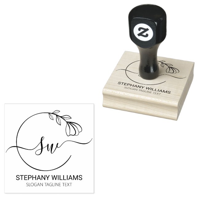 Botanical Leaves Custom Feminine Initials Rubber Stamp (Stamped)