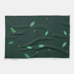 Botanical Leaves Dark Green Seamless Pattern Kitchen Towel