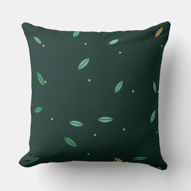 Botanical Leaves Dark Green Seamless Pattern Throw Pillow (Front)
