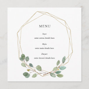 Botanical Leaves Elegant Gold Geo Frame Wedding Menu