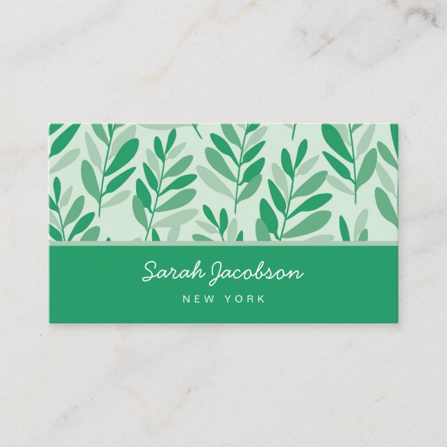 Botanical Leaves Green Business Card (Front)