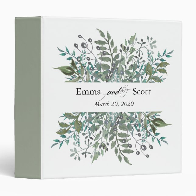 Botanical Leaves Greenery Wedding Modern Foliage Binder (Front/Spine)