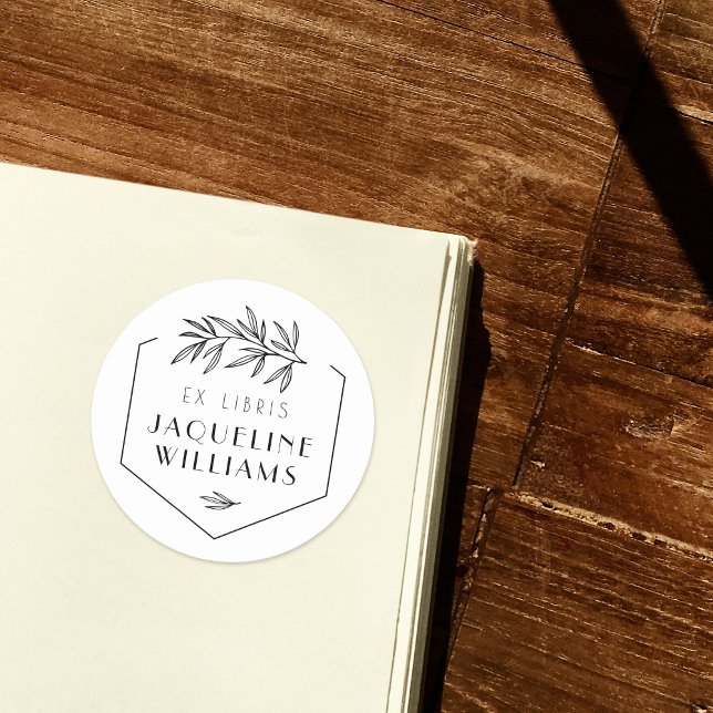 Botanical Leaves Library Book Ex Libris Custom Classic Round Sticker (Creator Uploaded)