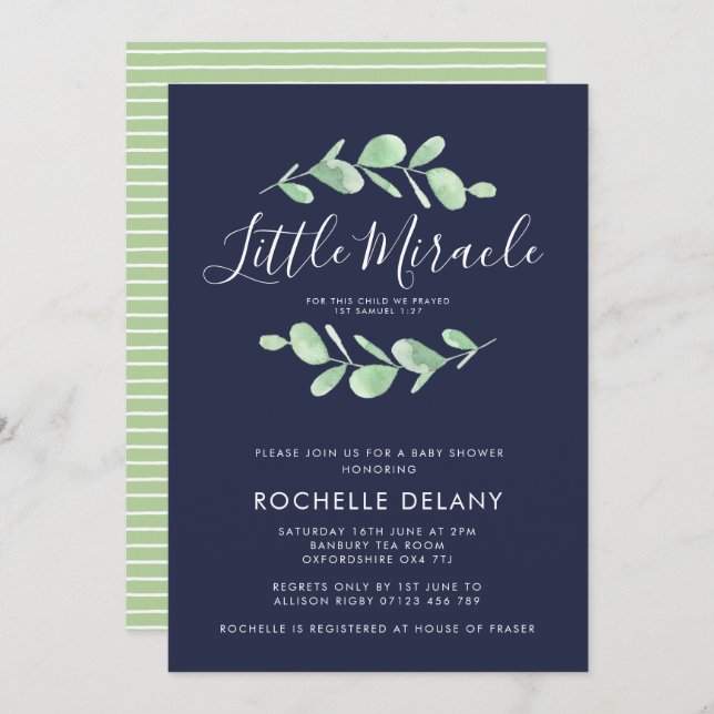 Botanical Leaves Little Miracle Baby Shower Invitation (Front/Back)