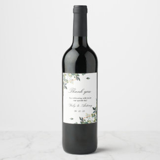 Botanical Leaves, Modern Greenery Wedding  Wine Label