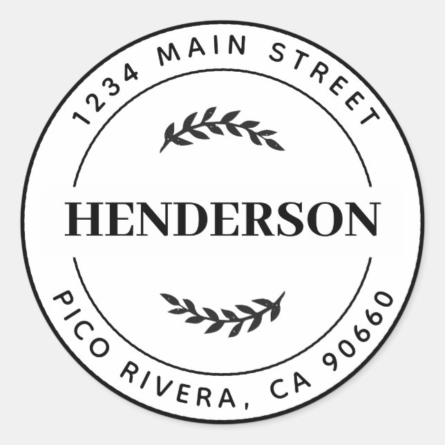 Botanical Leaves Modern Round Return Address Classic Round Sticker (Front)