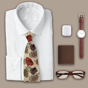 Botanical Leaves on Khaki Monogram Tie