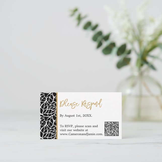 Botanical Leaves Pattern Border Online RSVP Enclosure Card (Standing Front)