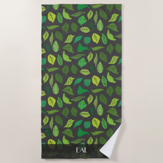 Botanical Leaves Pattern Personalized Monogrammed Beach Towel
