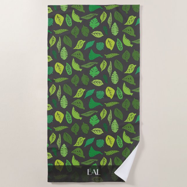 Botanical Leaves Pattern Personalized Monogrammed  Beach Towel (Front)