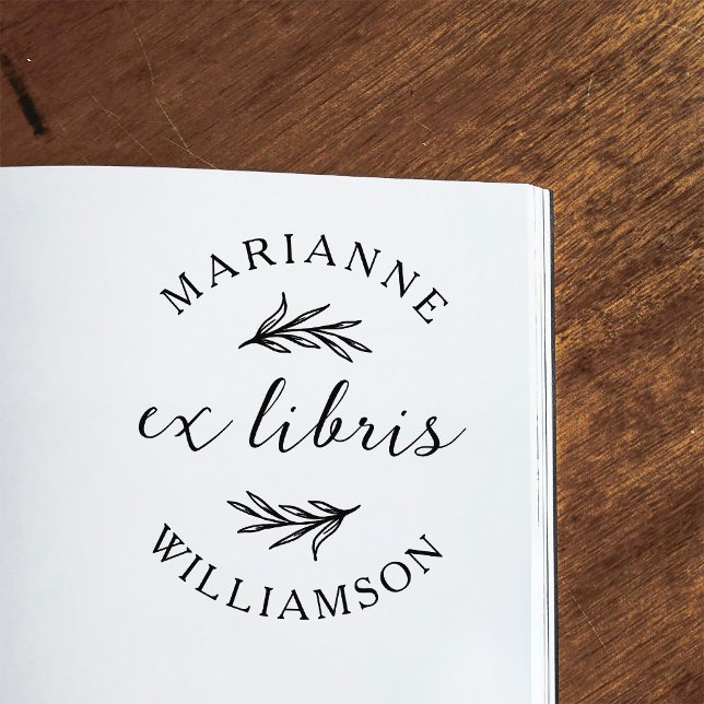 Botanical Leaves Round Name Ex Libris Bookplate Self-inking Stamp (Creator Uploaded)