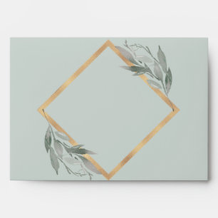 Botanical Leaves Sage Slate Grey Gold Foil Wedding Envelope