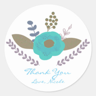 Botanical Leaves & Teal Blue Flower Favour Sticker