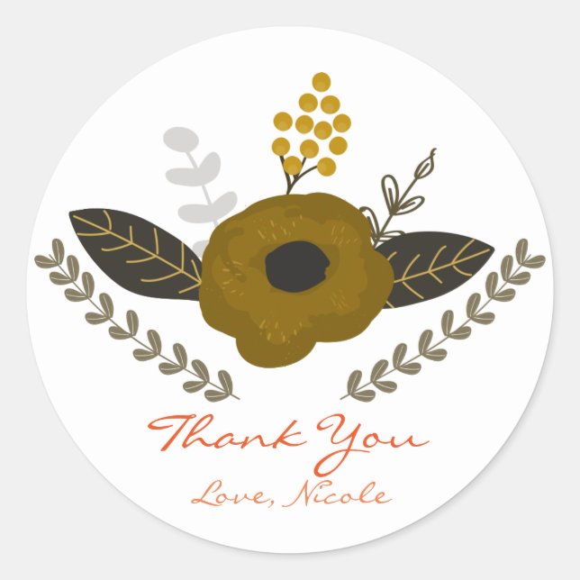 Botanical Leaves & Vintage Gold favour Stickers (Front)