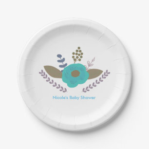 Botanical Leaves Vintage Teal Blue Floral Plates