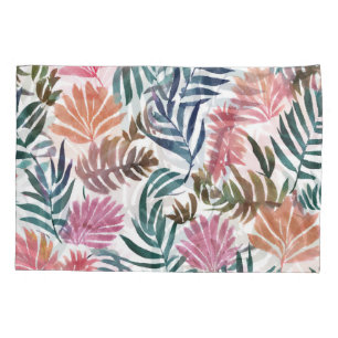 Botanical Leaves Watercolor   Floral Colorful Leaf Pillowcase