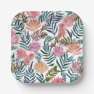 Botanical Leaves Watercolor   Floral Colourful Cut Paper Plate