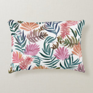 Botanical Leaves Watercolor Floral Colourful Lea Accent Pillow
