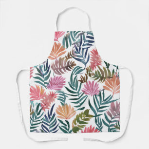 Botanical Leaves Watercolor   Floral Colourful Lea Apron