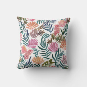Botanical Leaves Watercolor Floral Colourful Lea Throw Pillow