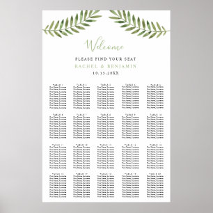 botanical leaves  watercolor wedding seating chart