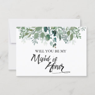 Botanical Leaves Will You Be My Maid of Honour Invitation